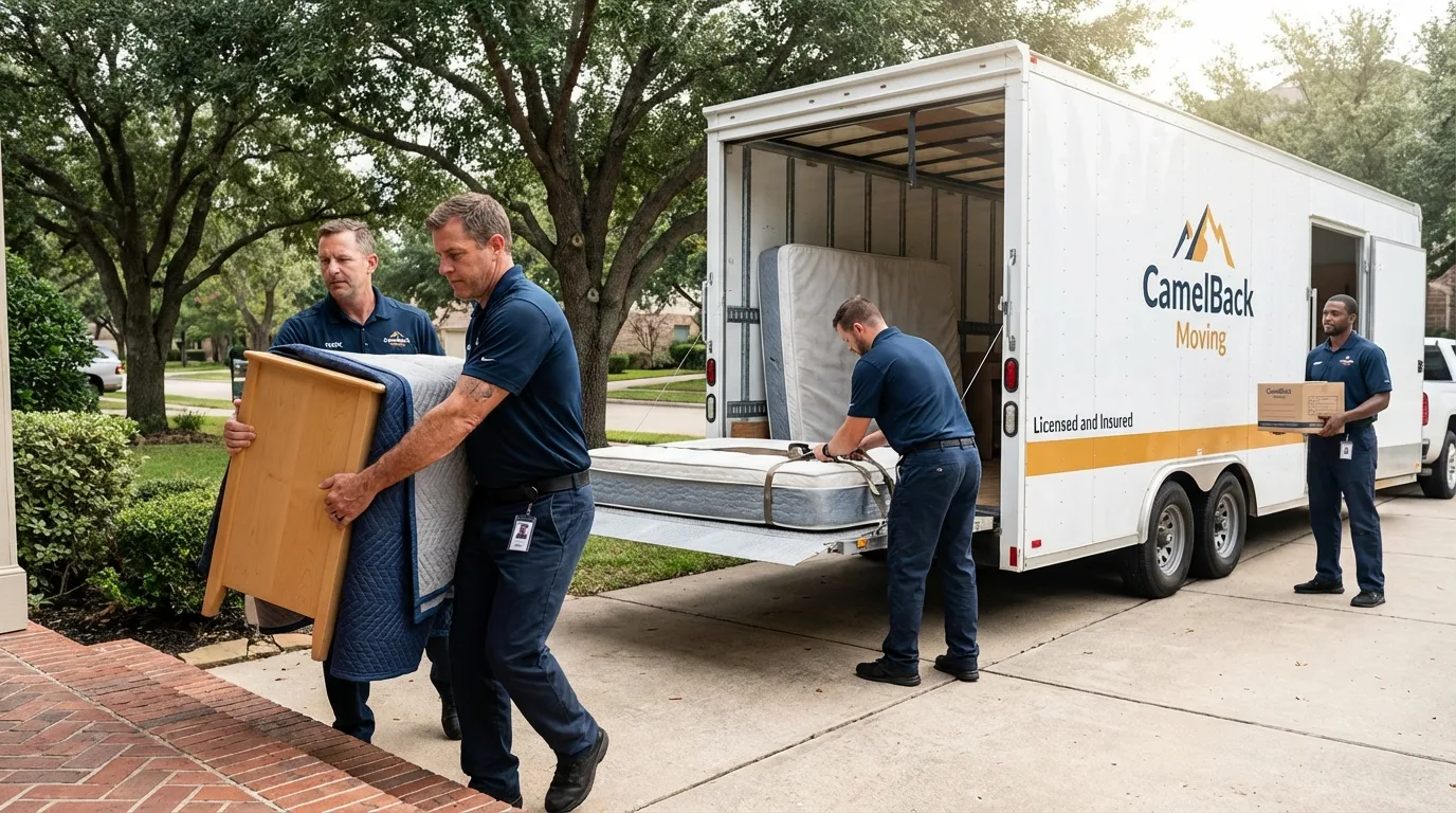 Crew loading residential truck for cross-state move from North Platte, NE