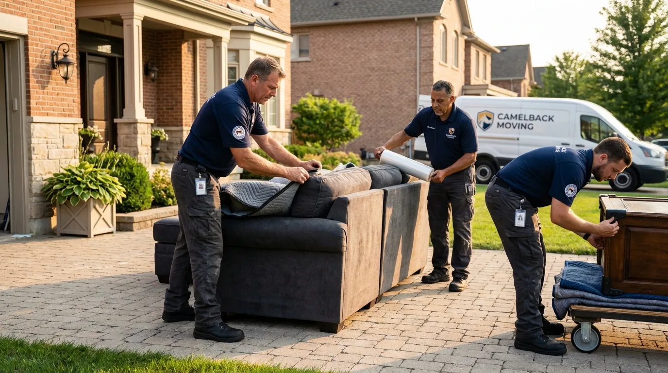 Large estate moving crew wrapping furniture in North Platte, NE